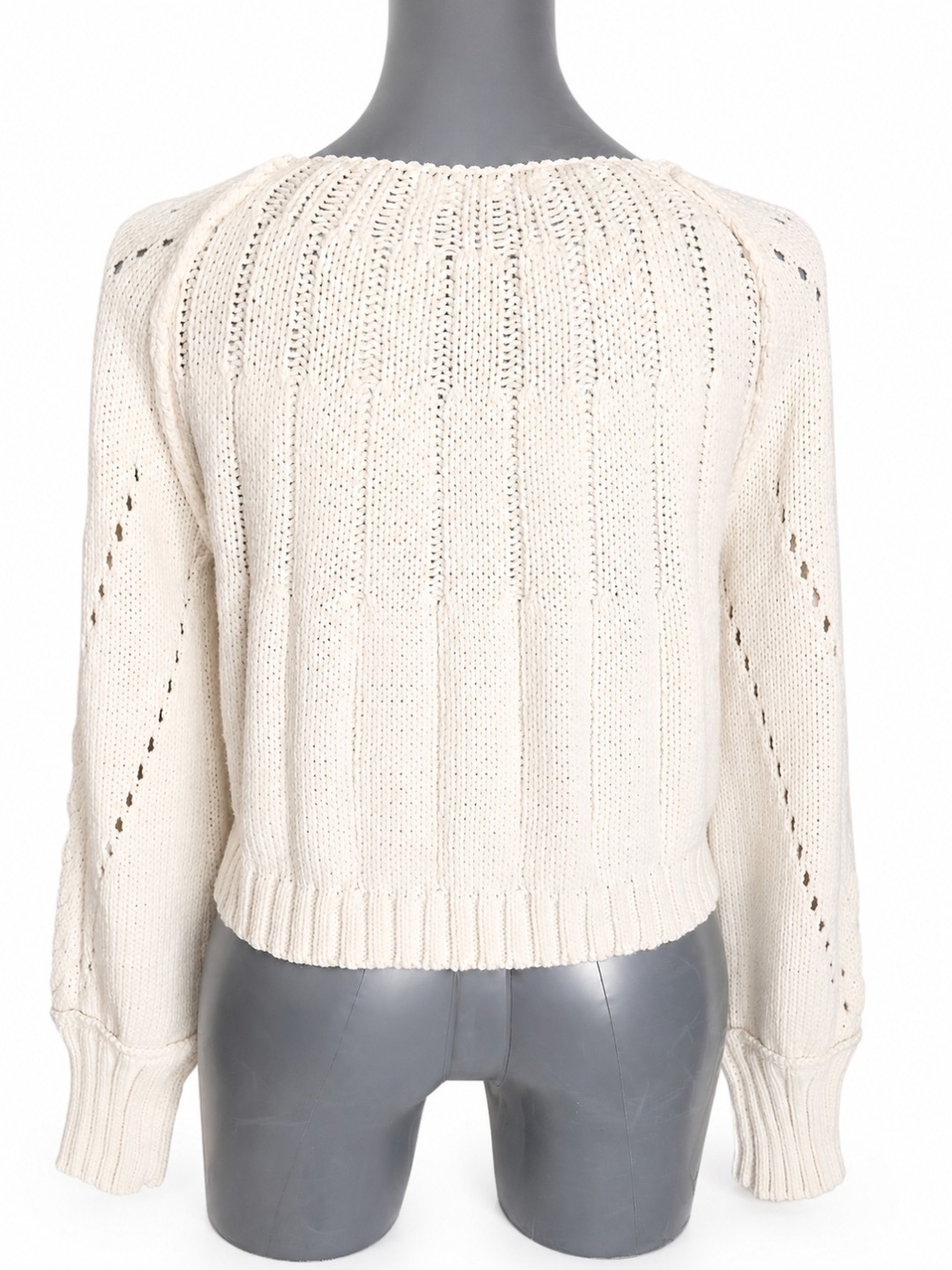 Altar'd State Ivory Cable Knit Cropped Sweater Large Boho Open Knit NWOT - Picture 3 of 5